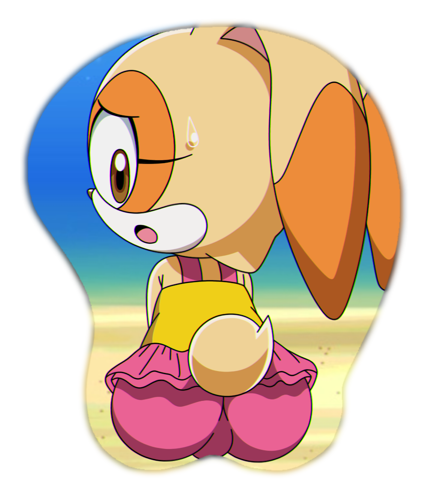 alternate_version_available ass beach bikini brown_eyes clothed cream_the_rabbit eyelashes female furry looking_at_viewer looking_back mousepad pov pov_eye_contact rabbit rabbit_ears rabbit_humanoid sonic_(series) sonic_the_hedgehog_(series) sonic_x sweat swimsuit