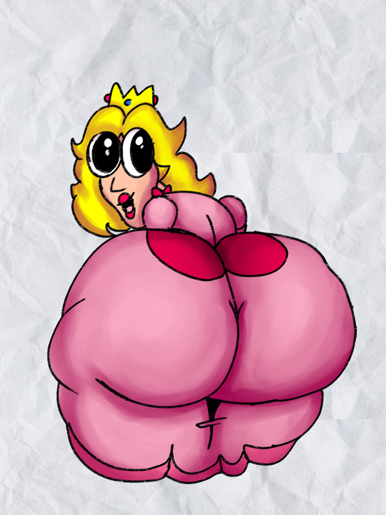 alternate_ass_size ass ass_bigger_than_head ass_focus big_ass big_butt big_eyes blonde_hair bug_eyes colored crown cute dat_ass fat_ass fat_butt giant_ass gold_hair huge_ass mario_(series) monstorlilly paper_background pink_clothing princess_peach questionable_anatomy sr_pelo