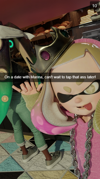 1futa 1girls 3d blender camera camera_view caption_box chain_necklace clothed clothing crown dark-skinned_futanari dark_skin date female food fully_clothed futanari headphones hoodie inkling inkling_girl kaijuking marina_(octo_expansion) marina_(splatoon) marina_(wo262) octoling octoling_girl off_the_hook_(splatoon) pearl_(octo_expansion) pearl_(splatoon) splatoon