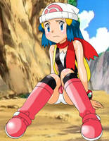 anime dawn_(pokemon) lowres panties panties_showing pokemon pokemon_dppt red_scarf scarf skirt upskirt white_panties