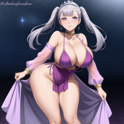 1girls, ai generated, alternate breast size, ass, big ass, big breasts, big butt, black clover, breasts, curvy, dancer outfit, female, female only, noelle silva, purple eyes, silver hair, solo, stable diffusion, twintails