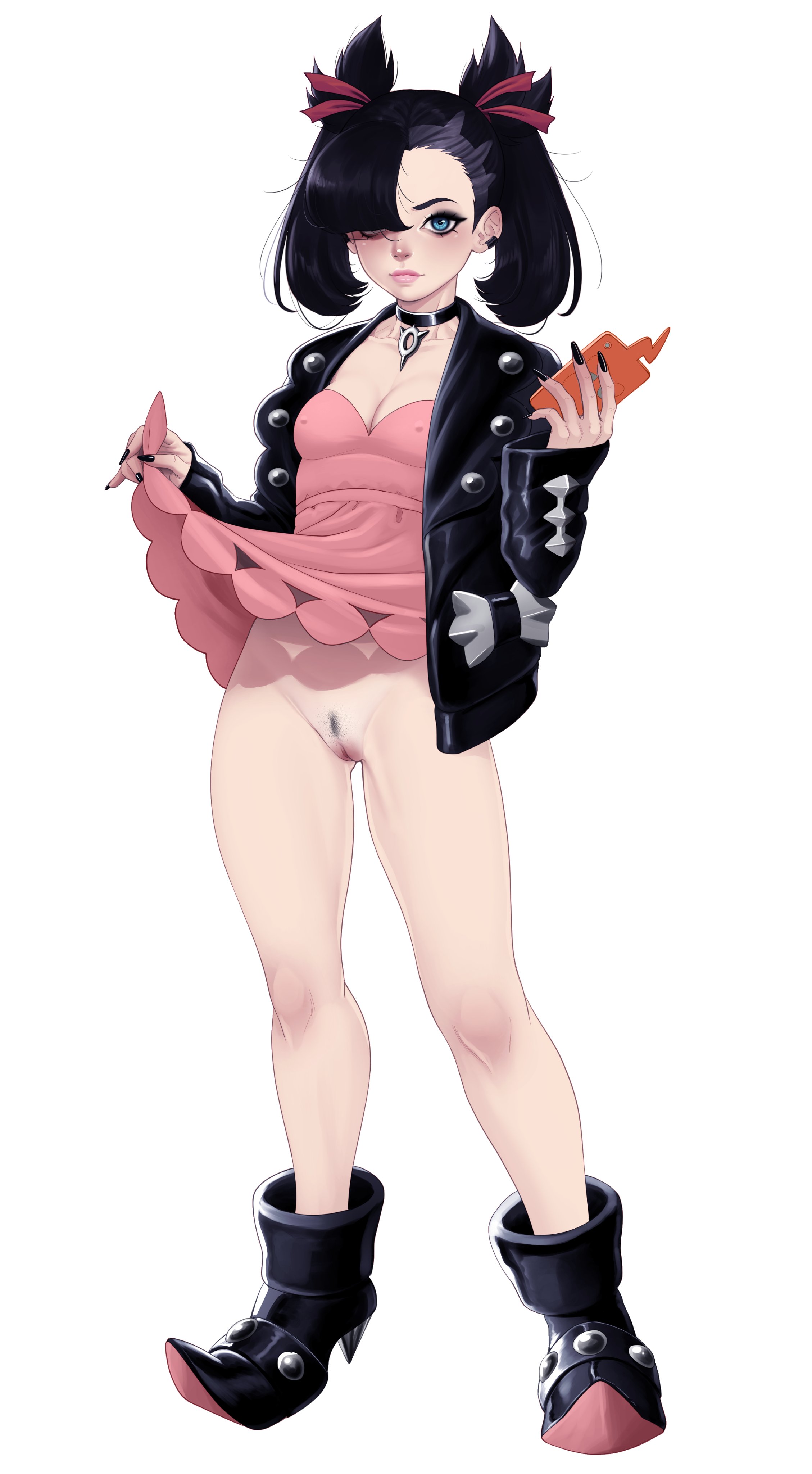 1girls, black hair, dress, dress lift, dress up, female, flashing, lifting skirt, light skin, light-skinned female, luenartt, marnie (pokemon), nintendo, pale skin, pale-skinned female, pokemon, pokemon trainer, presenting, presenting pussy, pubic hair, pussy, shoes, short skirt, skirt, skirt up, solo, thighs