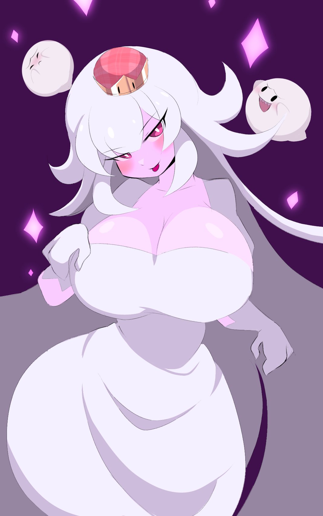 ass, big ass, big breasts, boo (mario), boob window, boosette, breasts, clothed, female, female only, ghost, ghost girl, luigi's mansion, mario (series), new super mario bros. u deluxe, nintendo, no bra, sunrisenew, super crown