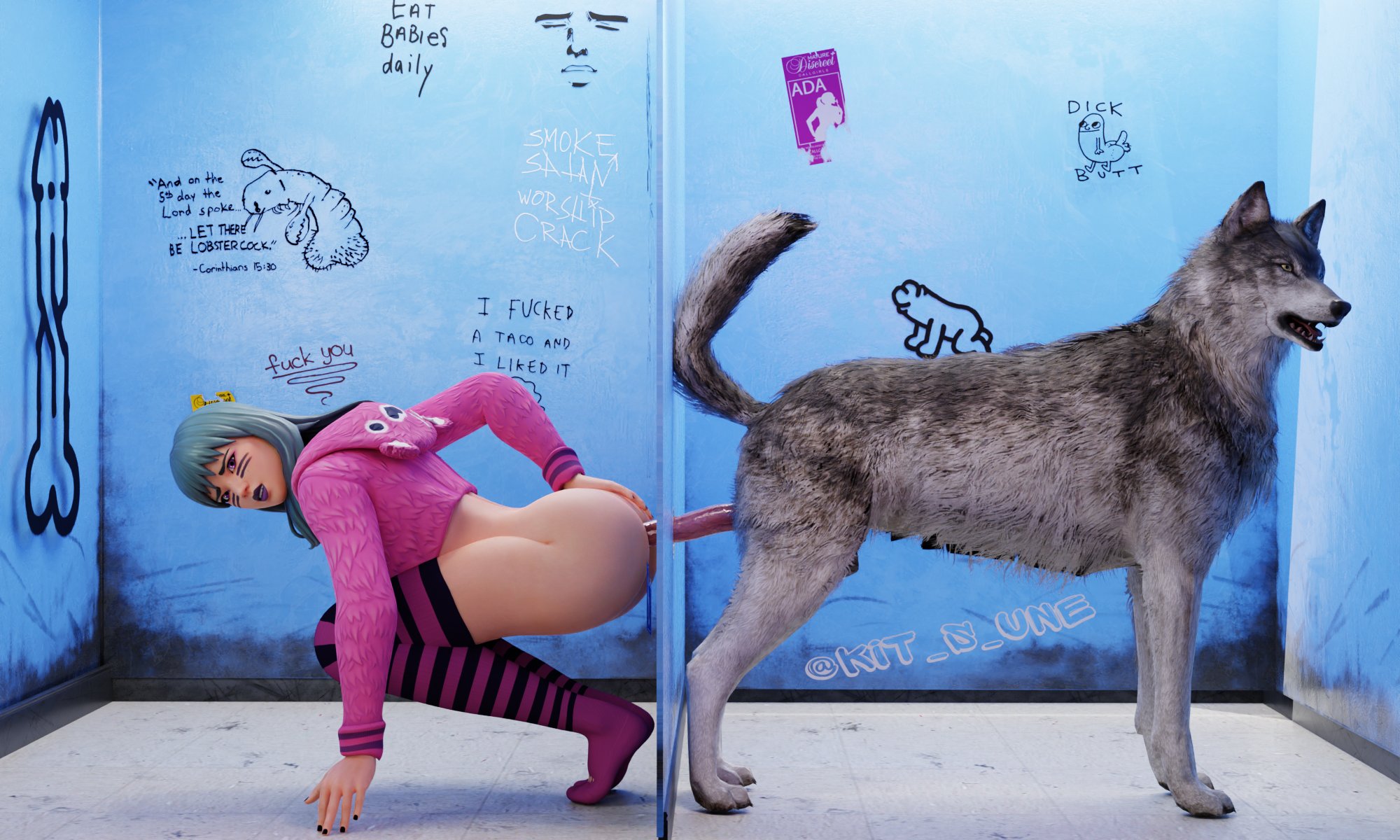 1animal, 1boy, 1girls, 2023, 3d, 3d (artwork), anal, ass, bestiality, bottomless, canine, canine penis, dog, female, feral on female, feral penetrating, fortnite, glory hole, kit s une, kneesocks, lobster cock, looking at viewer, male, mostly clothed, penis, socks, squatting, striped legwear, syd (fortnite), tagme, thighhighs, zoophilia