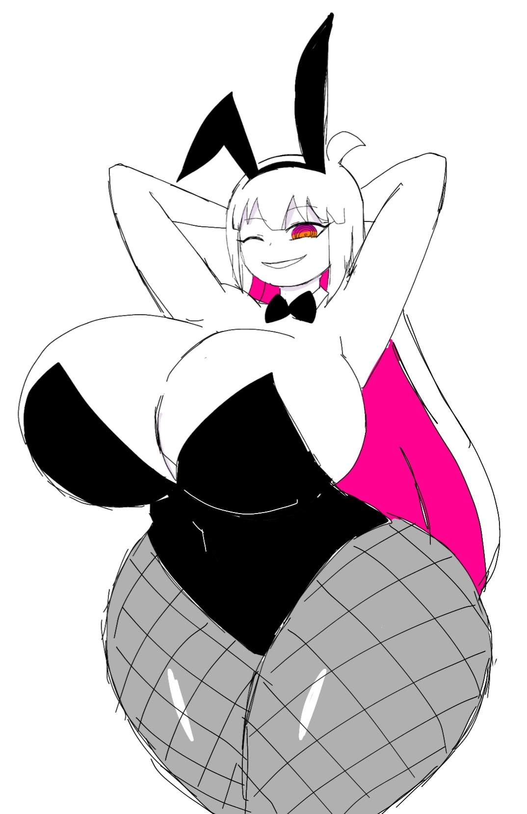 1girls, ass, big ass, big breasts, black leotard, boob window, breasts, bunnysuit, clothed, female, female only, fishnets, friday night funkin, friday night funkin mod, hips, huge ass, huge breasts, inner sideboob, leotard, momiji (artist), nikusa (sugarratio), no bra, sideboob, thick thighs, thighs, toony, wide hips