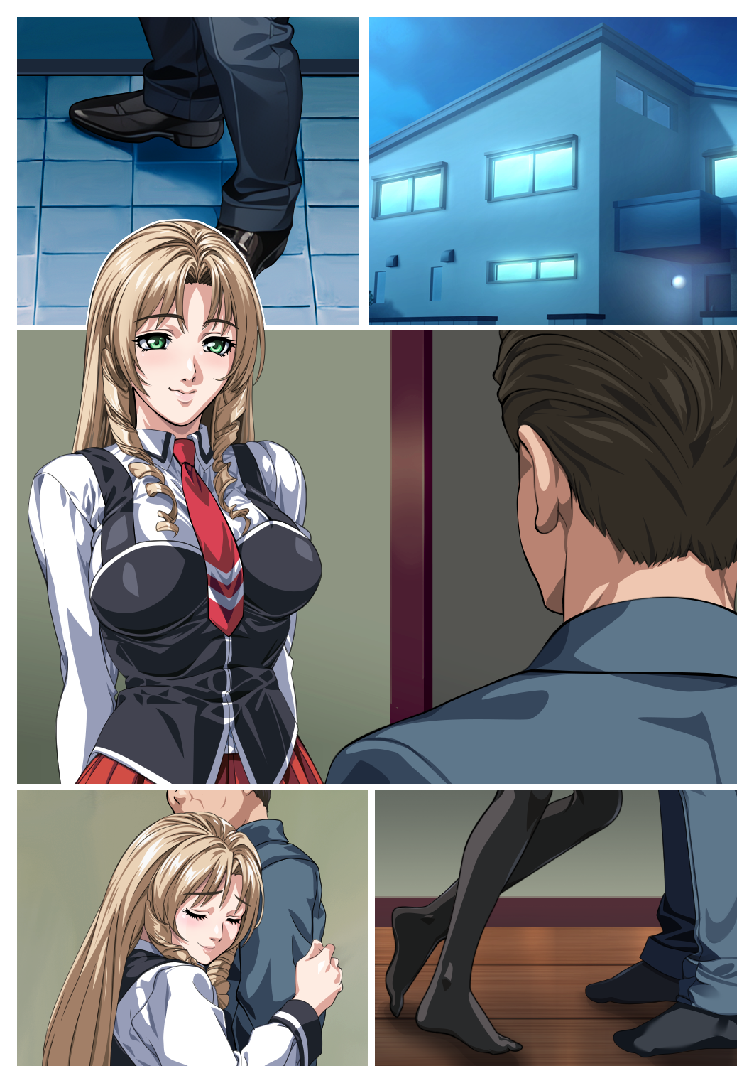 1girls accurate_art_style adult adult_and_teenager age_difference barefoot bible_black big_breasts breasts brown_hair colored comic drill drill_hair embarrassed faceless_male female green_eyes hanadaka_moai high_resolution high_school_student hug in_love long_hair looking_at_another looking_at_partner love_spell mature_male necklace older_male presenting presenting_self school_uniform schoolgirl shiraki_rika shirt shy skirt smile stockings story teenage_girl teenager vest younger_female