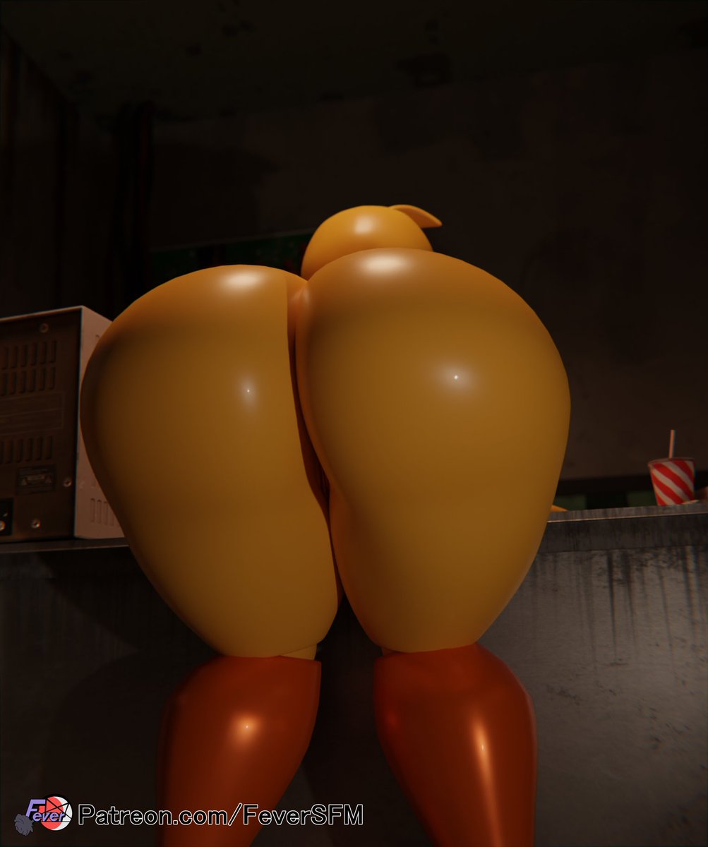 3d, 3d (artwork), ass, ass focus, backboob, big ass, breasts, female, female only, feversfm, five nights at freddy's, huge ass, nude, robot, robot girl, solo, toy chica (fnaf), toy chica (love taste)