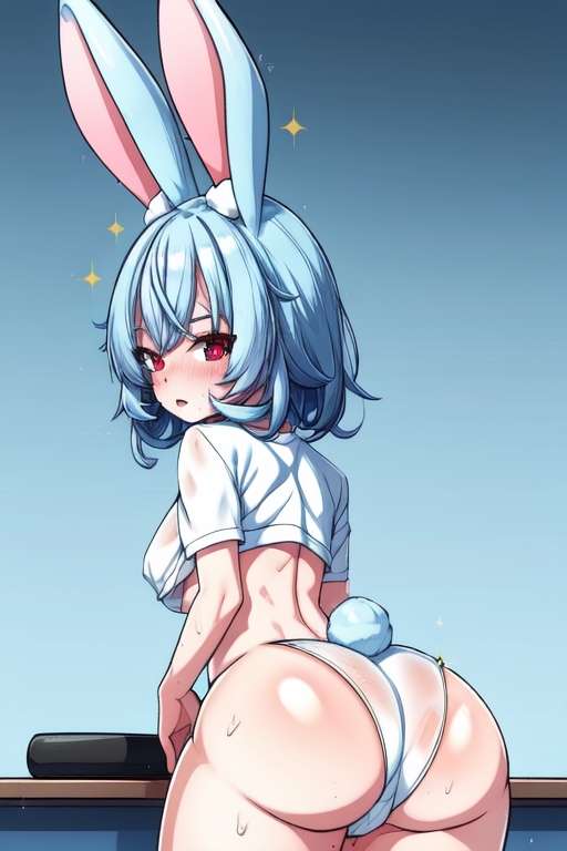 1girls 2023 ai_art ai_generated alternate_ass_size alternate_breast_size ass_focus blue_background blue_hair blush blush_lines blushing_at_viewer bottomwear breasts bunny bunny_ears bunny_girl bunny_tail discord_source female female_focus female_only indie_virtual_youtuber large_breasts light-skinned_female light_skin looking_at_viewer looking_back looking_back_at_viewer rabbit rabbit_ears rabbit_girl rabbit_tail red_eyes simple_background star sweat sweatdrop sweating table thick_ass thick_thighs topwear usako_nano_(nanobites) virtual_youtuber vtuber wet_bottomwear wet_clothes wet_topwear