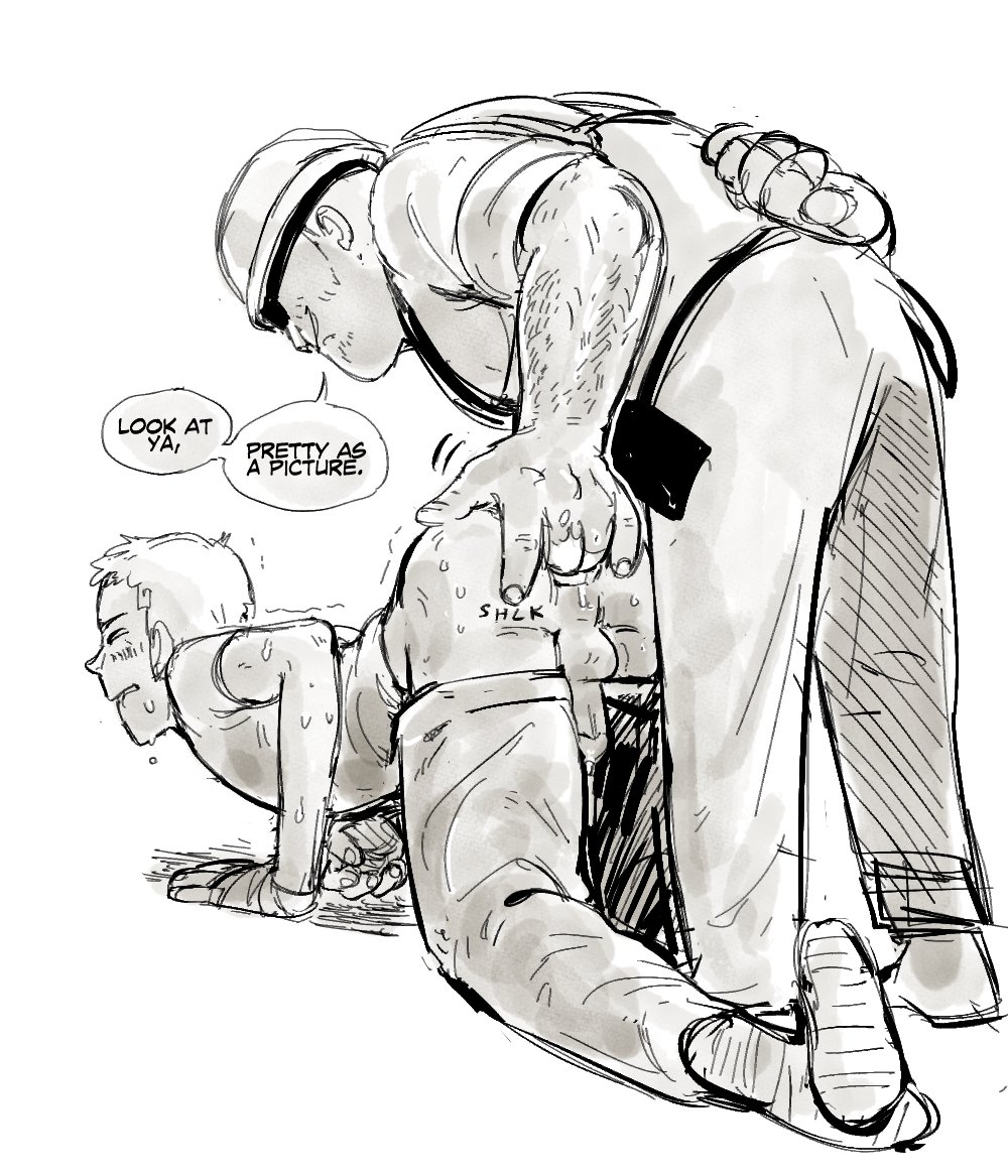 2boys, age difference, anal, anal fingering, biting lip, biting own lip, engineer (team fortress 2), erect while penetrated, fingering, fully clothed, gay, gay anal, hands and knees, huffmiidust, male, male only, older male and younger male, praise, precum, scout (team fortress 2), team fortress 2, tf2, yaoi