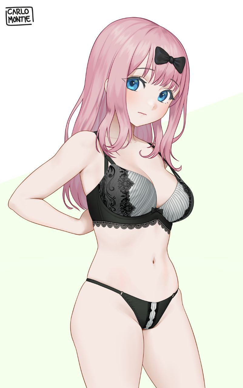 big_breasts bowtie carlo_montie fujiwara_chika kaguya-sama_wa_kokurasetai_~tensai-tachi_no_renai_zunousen~ looking_at_viewer pink_hair underwear