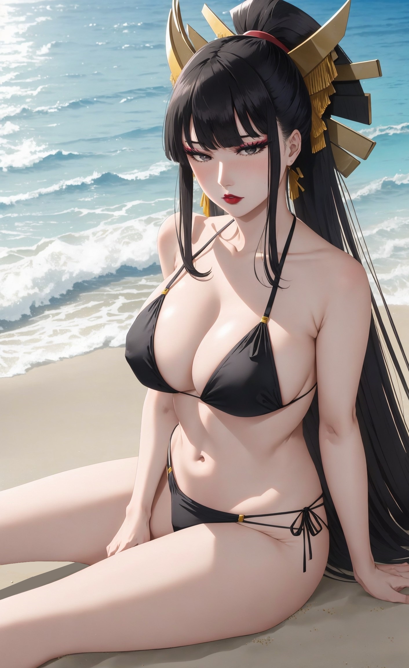 ai generated, bleach, bleach: the thousand-year blood war, breasts, female, looking at viewer, shutara senjumaru, swimsuit