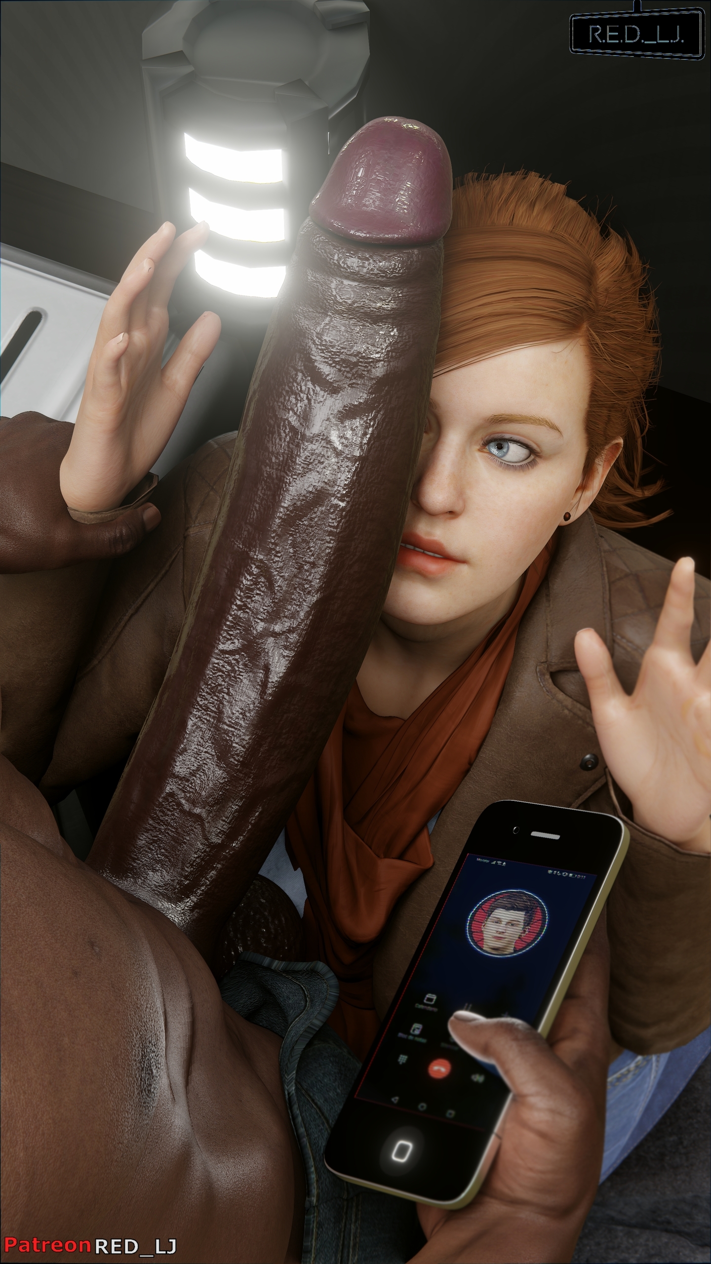 1boy, 1girls, 3d, 9:16, black penis, blender (software), bull pov, cheating, cheating female, cheating girlfriend, clothed, cock worship, cuckold, dark skin, dark-skinned male, female, green eyes, huge cock, hyper penis, insomniac games, interracial, jacket, light skin, light-skinned female, male, marvel, marvel comics, mary jane watson, mary jane watson (insomniac), miles morales, netorare, ntr, oral, patreon username, penis, penis awe, penis on face, penis over one eye, phone, phone call, red hair, red lj, sony, sony corporation, sony interactive entertainment, spider-man (ps4), spider-man (series)
