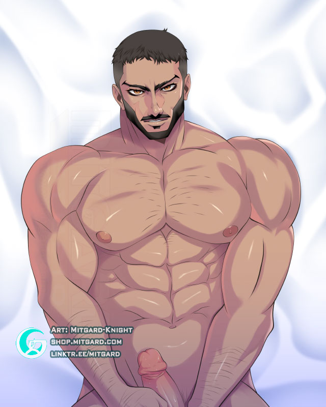 1boy bara beard body_hair castlevania castlevania_(netflix) castlevania_nocturne erection facial_hair fanart holding_penis male male_only mitgard-knight mizrak muscular_male nipples nude_male penis solo_male