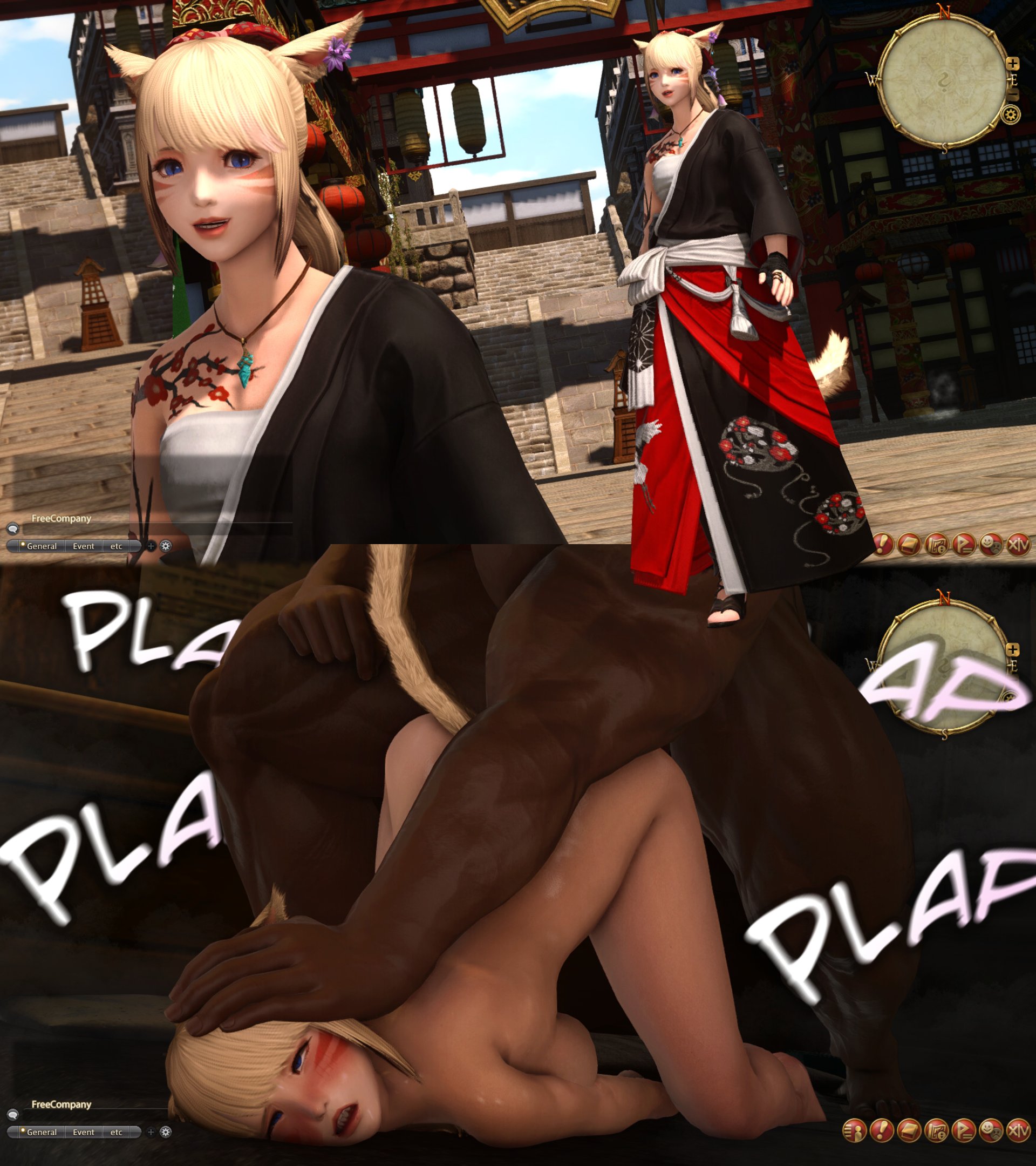 3d, dark skin, dark-skinned male, female, final fantasy, final fantasy xiv, instant loss 2koma, interracial, kawaii awww, male, miqo'te