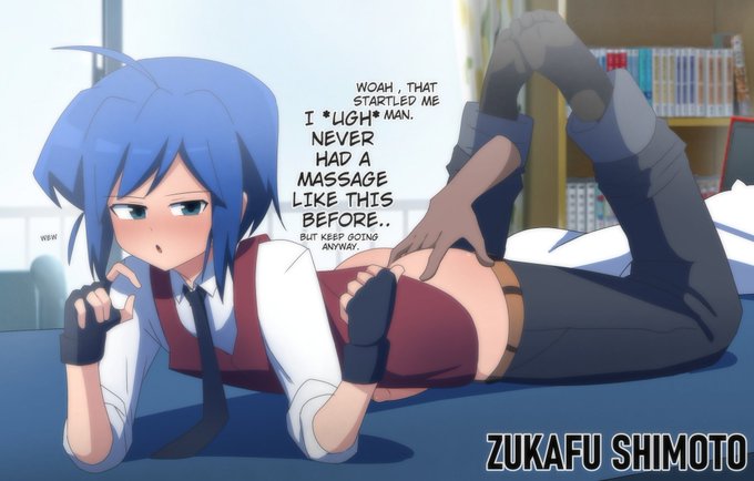 1boy ass blue_eyes blue_hair blush dialogue femboy fingering male_on_femboy original original_character skinny socks yaoi young zukafu_shimoto zukafu_shimoto_(character)