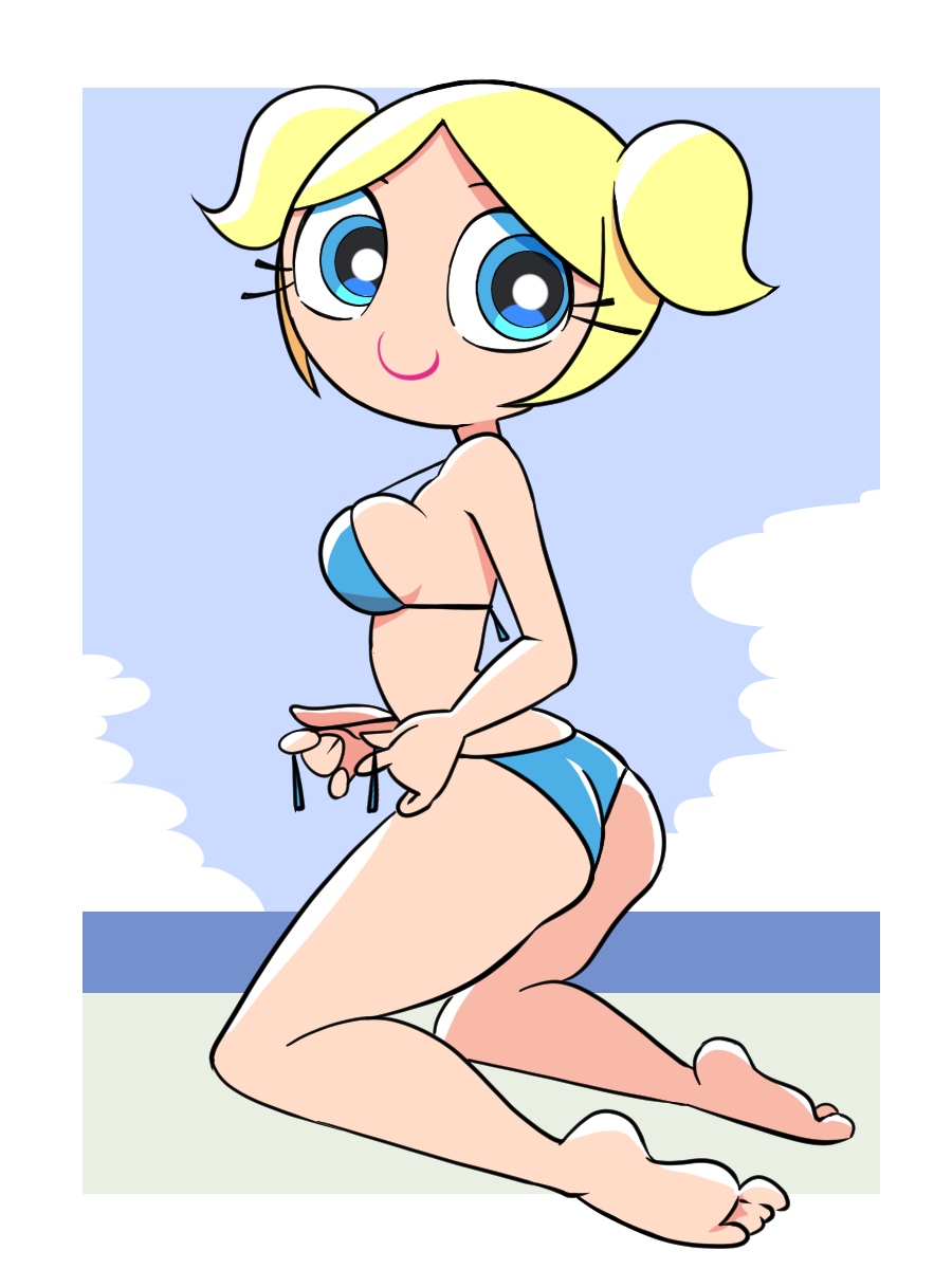 aged up, ass, blonde hair, blue eyes, bubbles (powerpuff girls), female, oirawaarumajiro, powerpuff girls