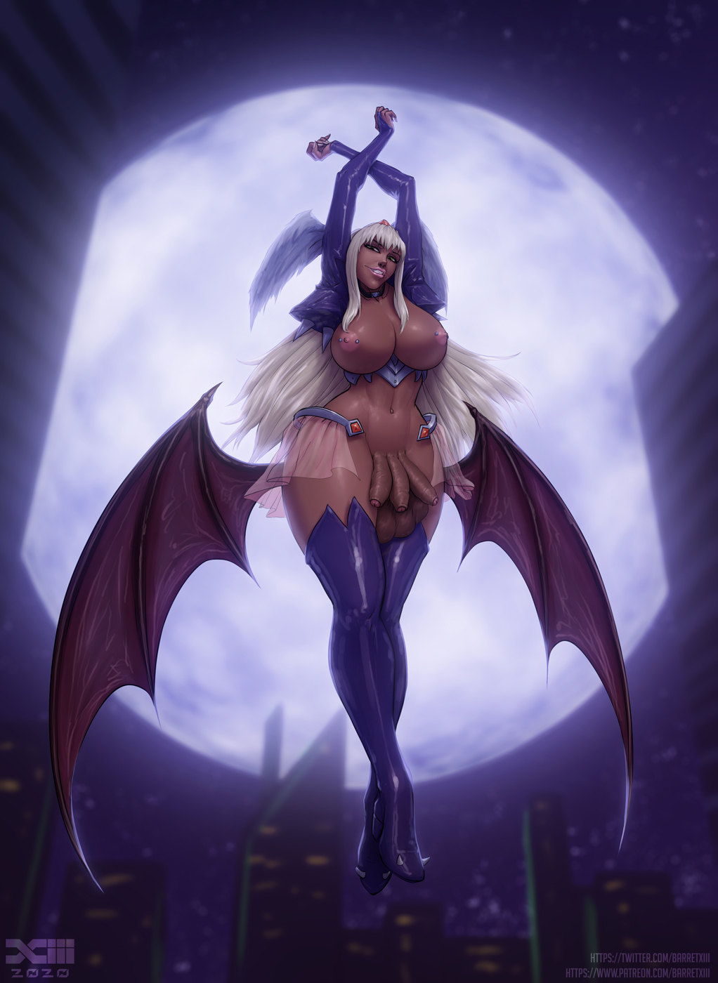 1futa 2020 3_balls 3_penises 5_fingers angel_blade areola areolae armwear balls barretxiii big_balls big_breasts big_penis breasts clothed clothing dark-skinned_futanari dark_skin demon fingers flaccid full_moon futa_only futanari genitals gynomorph hair head_wings hi_res humanoid humanoid_penis intersex legwear long_hair membrane_(anatomy) membranous_wings moon mostly_nude multi_balls multi_genitalia multi_penis nailkaiser night nipple_piercing nipples not_furry penis piercing solo text triphallia url winged_humanoid wings