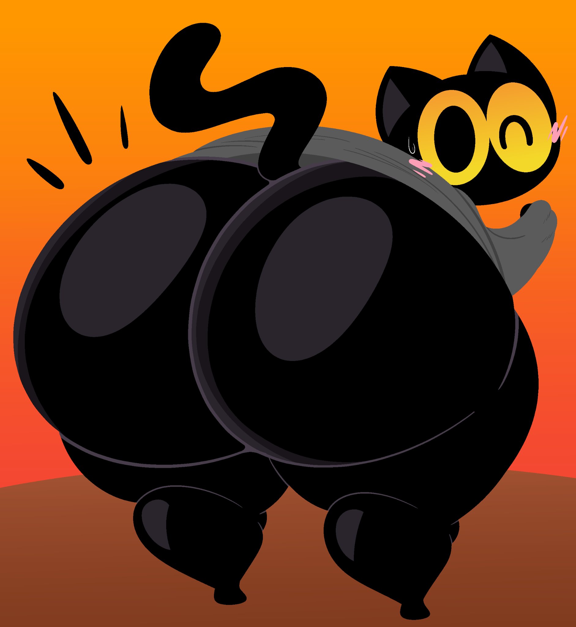 2d, absurd res, anal, anthro, ass, ass focus, bent over, big ass, big eyes, black body, black fur, blush, bottomless, clothed, clothing, ekkokenight, feline, female, female only, google, google doodle, heart, hi res, huge ass, looking at viewer, looking back, magic cat academy, mammal, momo (google), orange background, partially clothed, presenting, presenting hindquarters, raised tail, rear view, robe, robe only, simple background, solo, sweatdrop, tail, thick thighs, topwear, wide hips, wink, winking at viewer, yellow sclera