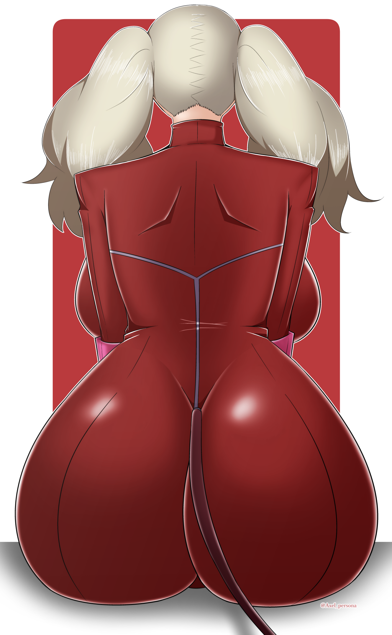 ann takamaki, ass, ass focus, atlus, axel persona, clothing, female, female only, human, pale skin, persona, persona 5, phantom thief suit, skin tight, solo