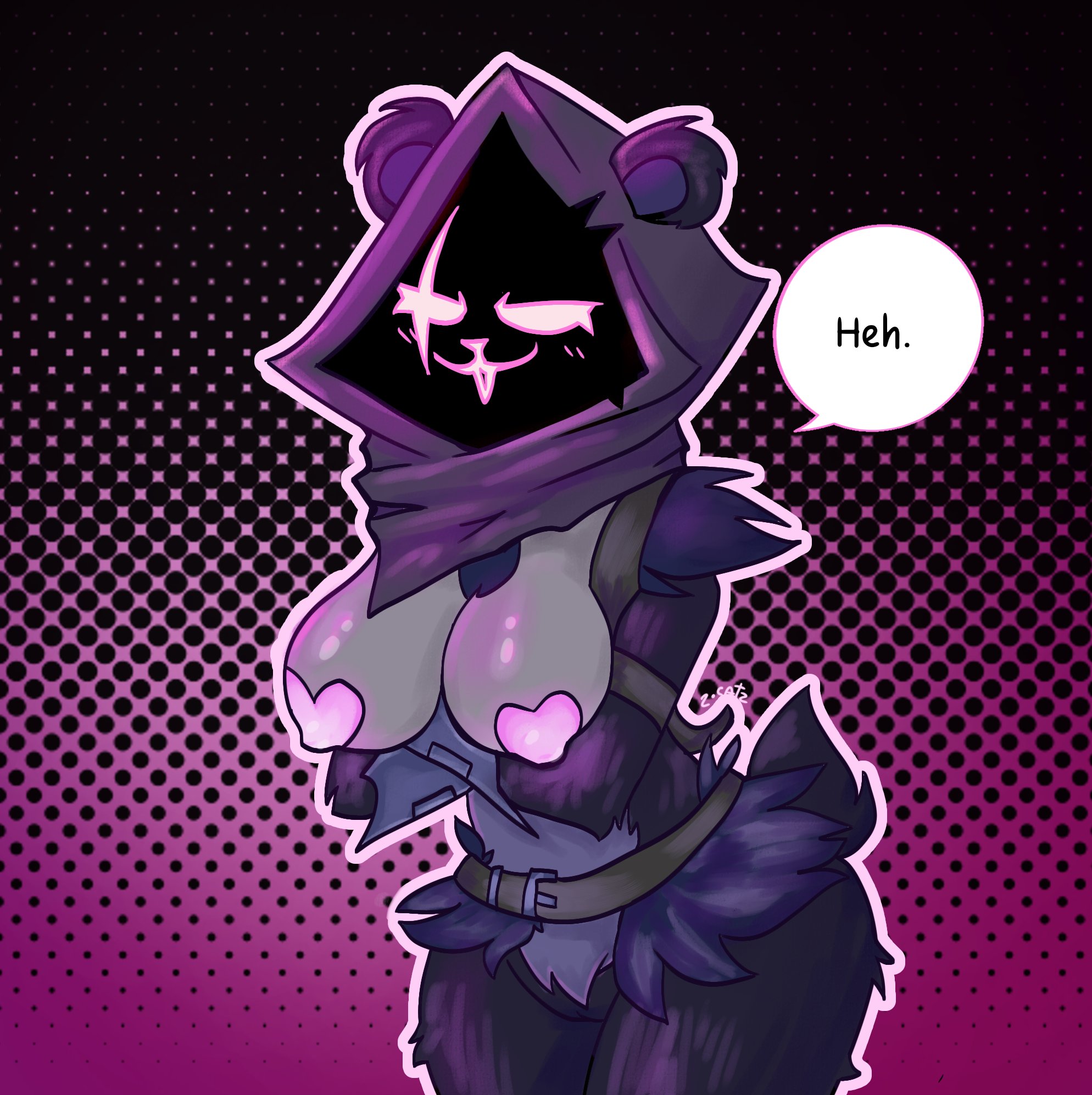 anthro, bear, breasts, clothed, clothing, female, fortnite, gesture, partially clothed, raven team leader, raven team leader (fortnite), scar on face, showing breasts, smug, smug face, zombiecatz