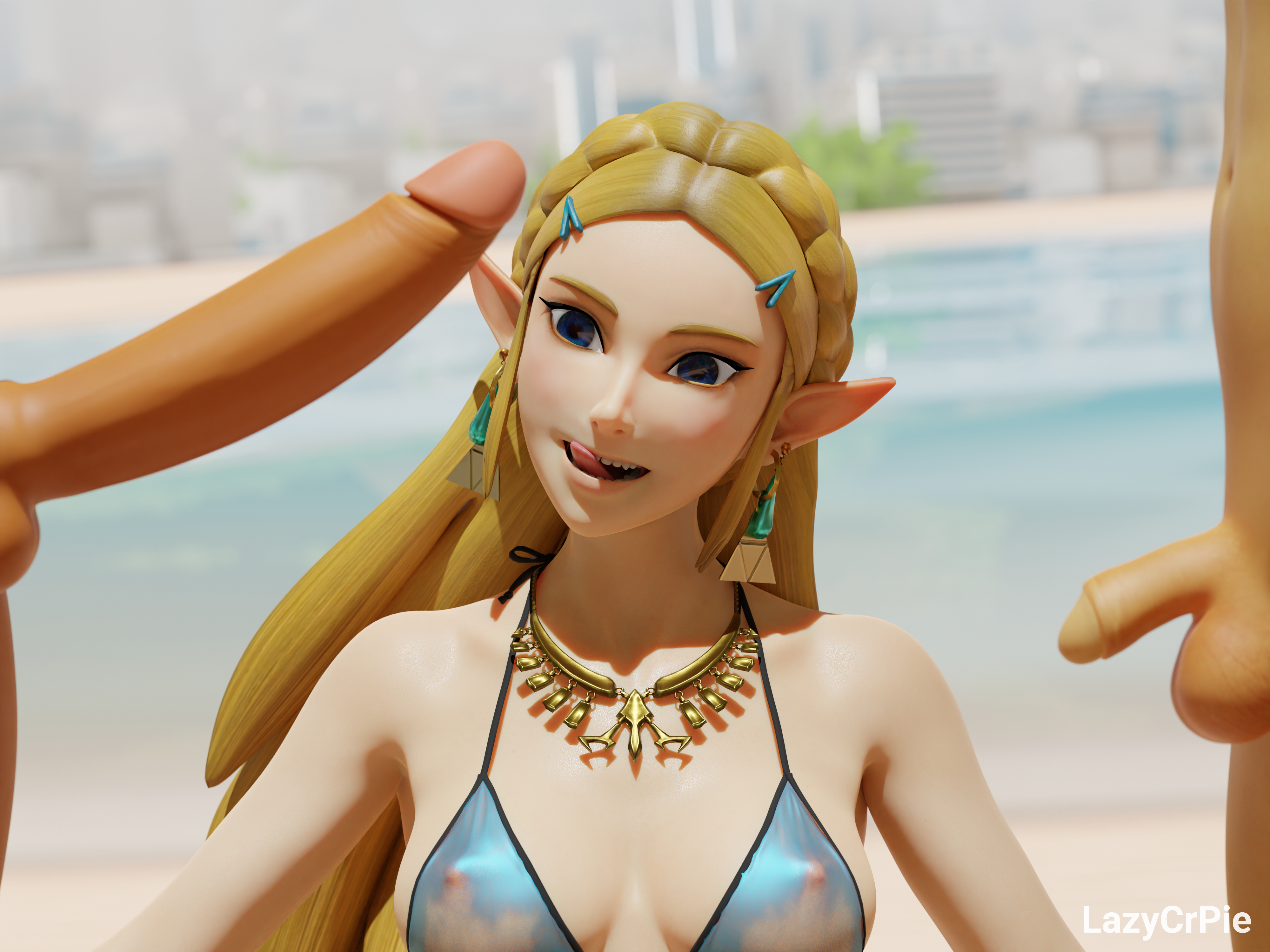 1boy, 1futa, 1girls, 3d, balls, beach, big dom small sub, big penis, bigger dom, bikini, blonde hair, blue eyes, breasts, breath of the wild, colored skin, cucked by futa, cuckold, dark skin, dark-skinned futa, earrings, erect penis, erection, female, femboy, feminine, futa is bigger, futa sans pussy, futanari, half-erect, huge cock, humiliation, intersex, jewelry, kneeling, large balls, large penis, large testicles, lazycrpie, licking lips, light skin, light-skinned female, light-skinned femboy, light-skinned male, looking at viewer, male, medium breasts, medium hair, necklace, netorare, nintendo, nipples, ntr, nude, nude female, nude futa, open mouth, partial male, penis, penis size comparison, penis size difference, pointy ears, princess zelda, public, public humiliation, sex, sissy, size difference, small penis, small penis humiliation, testicles, the legend of zelda, the legend of zelda: breath of the wild, threesome, uncensored, unseen futa face, urbosa, zelda (breath of the wild)