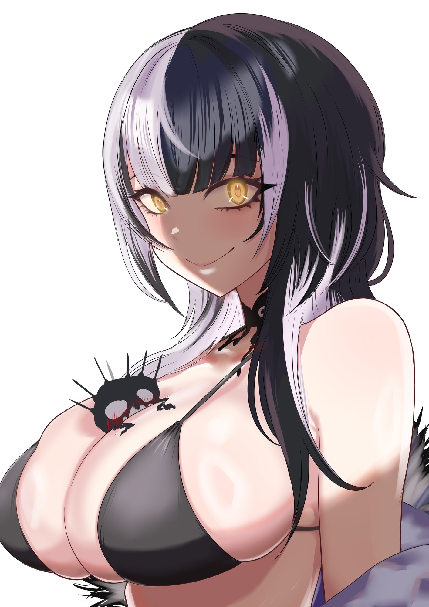 1girls, big breasts, black hair, breasts, female, hololive, hololive english, hololive english -advent-, huge breasts, light skin, light-skinned female, long hair, redi (rasec asdjh), shiori novella, two-tone hair, virtual youtuber, white hair, yellow eyes