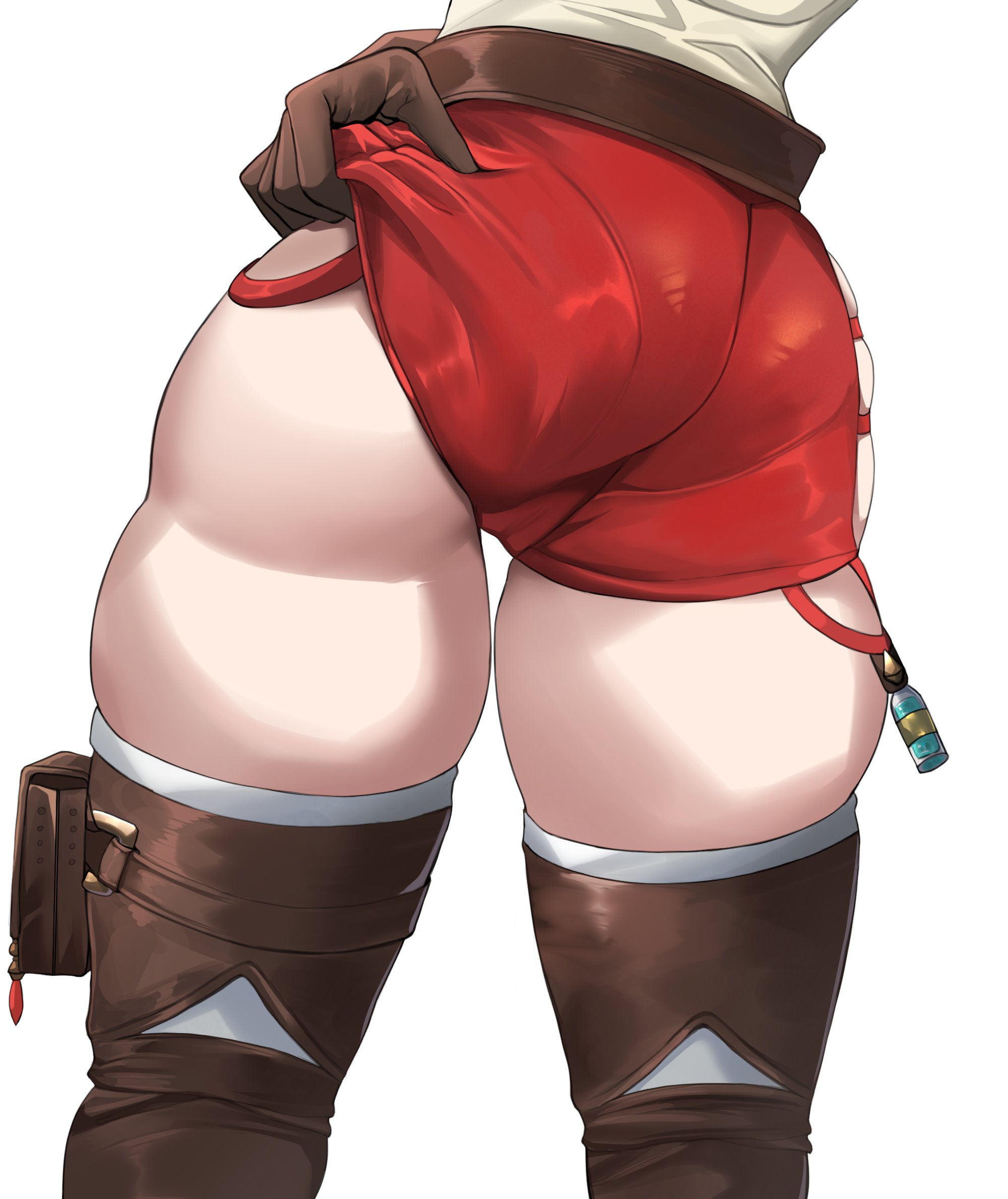 1girls, ass, ass focus, atelier (series), atelier ryza, bellone, big ass, booty shorts, bottomwear, bubble ass, bubble butt, clothing, female, female only, huge ass, legwear, pantylines, red shorts, reisalin stout, short shorts, shorts, solo, solo female, thick thighs, thigh focus, thigh strap, thighs