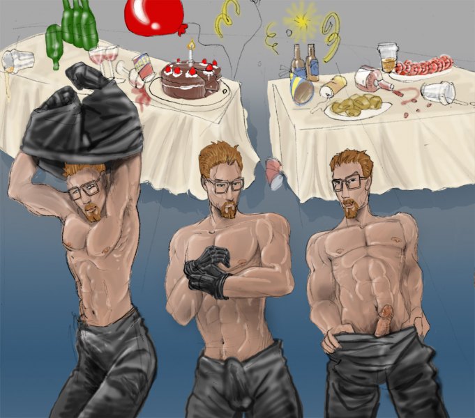 2d artist_request erect_penis erection erection_under_clothes glasses gordon_freeman half-life half-life_(series) male male_only penis tagme topless undressing