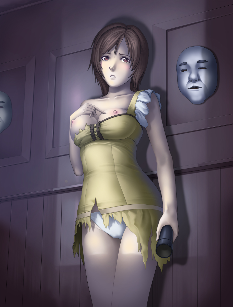 breasts brown_hair deep_rising fatal_frame flashlight panties ruka_minazuki tagme torn_clothes