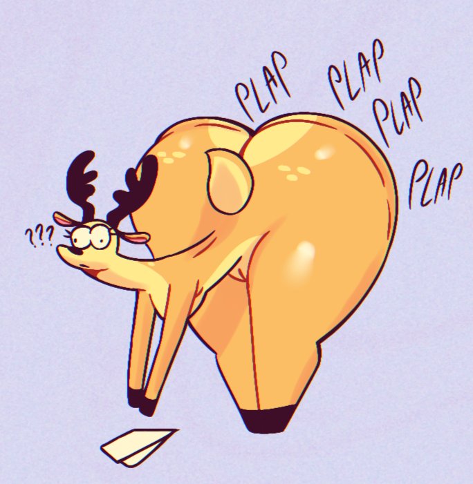 antlers ass bent_over big_butt bubble_butt butt_squish confusion countershade_butt countershading deer derp_eyes disney eyelashes female genitals gluestudd horn kiff_(series) mammal miss_deer_teacher new_world_deer plap pussy question_mark small_waist solo squish thick_thighs wide_hips