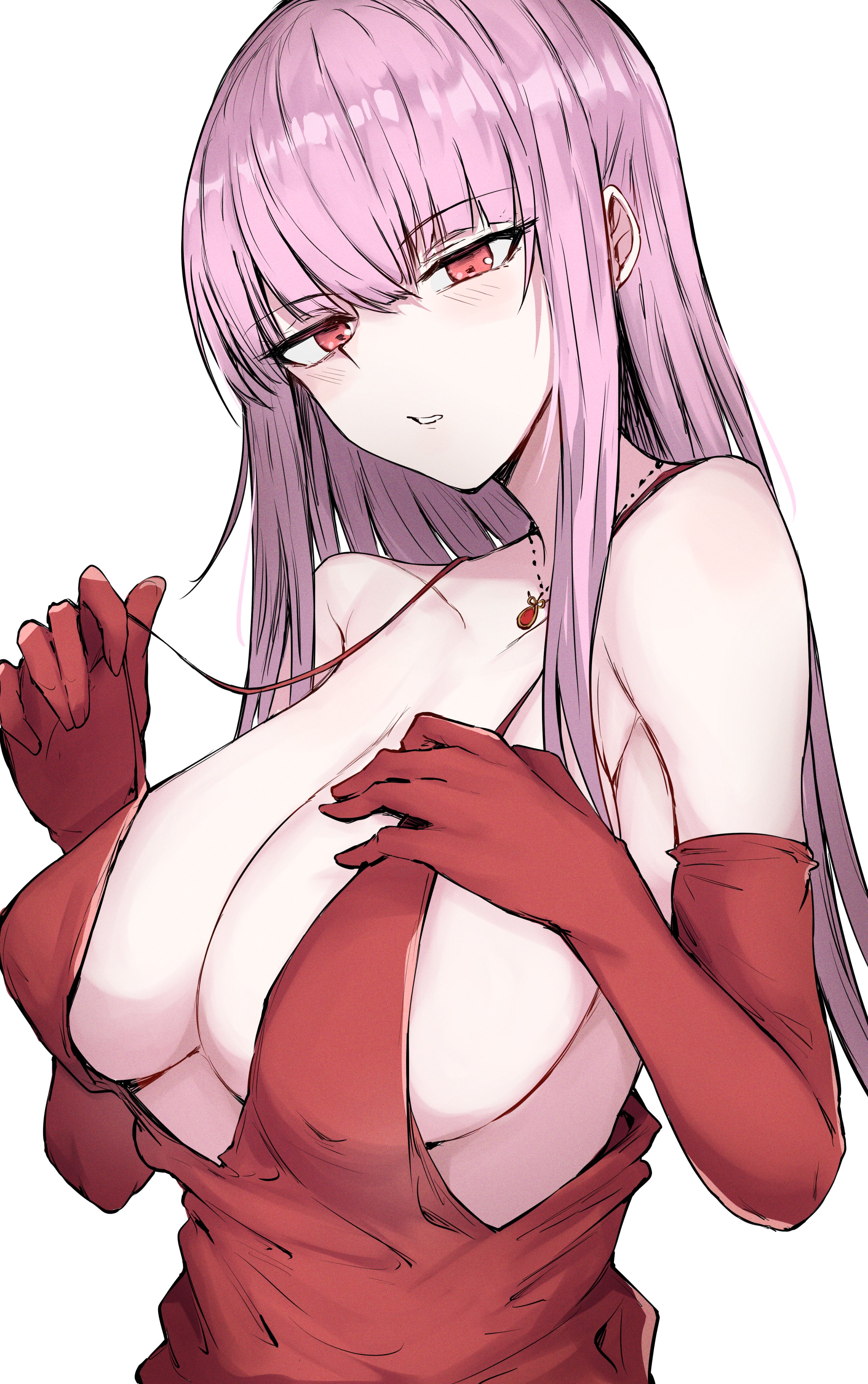 1girls, big breasts, breasts, cleavage, cute, dress, female, female focus, female only, hololive, hololive english, hololive myth, large breasts, long hair, mori calliope, necklace, pink hair, sakiya, solo, solo female, virtual youtuber