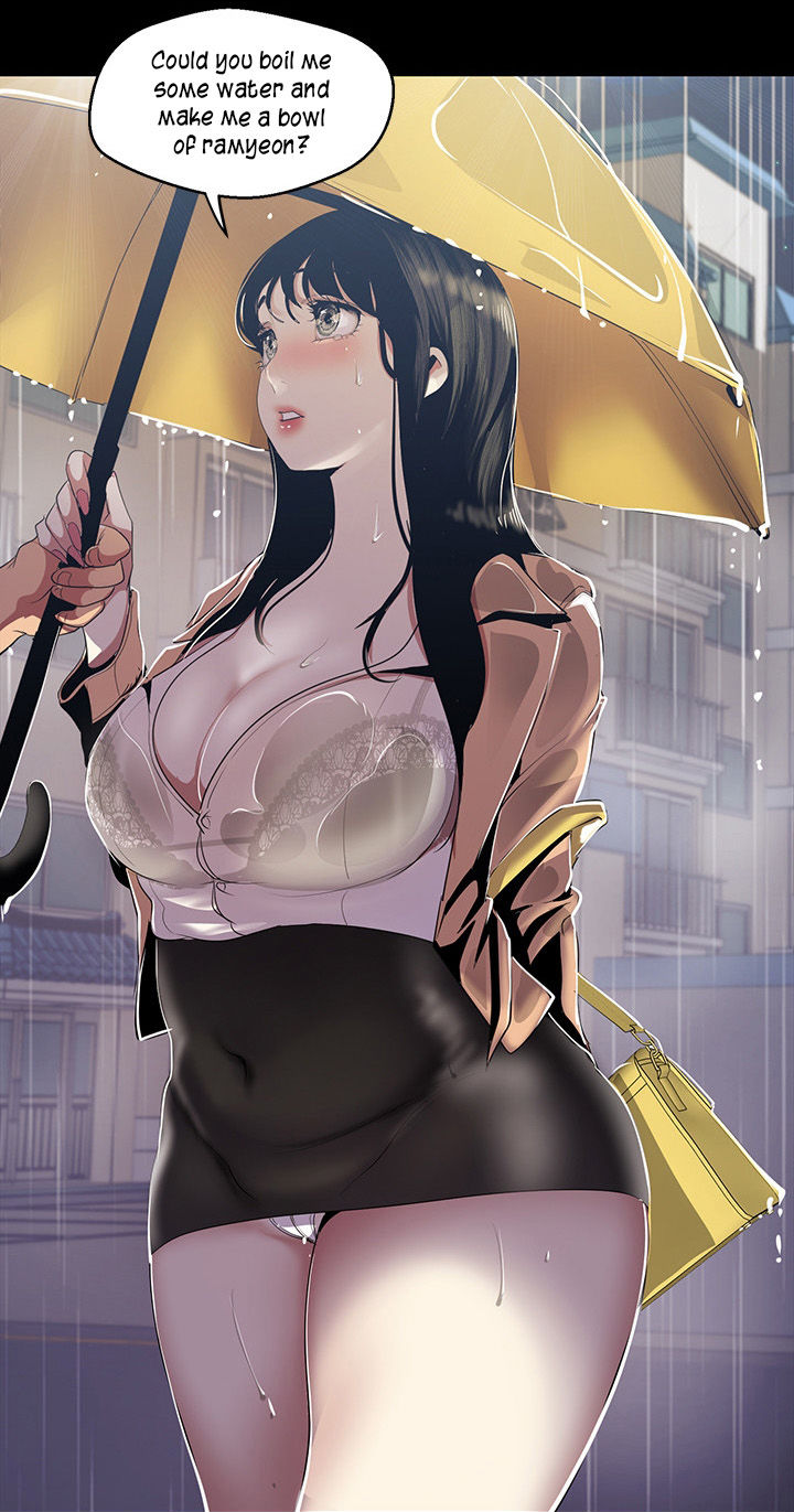 black_hair brave_new_world cleavage curvaceous large_breasts lee_ho-seung long_hair rain raining seo_jeong-sook thick_thighs umbrella wet wet_clothes wide_hips yoongonji