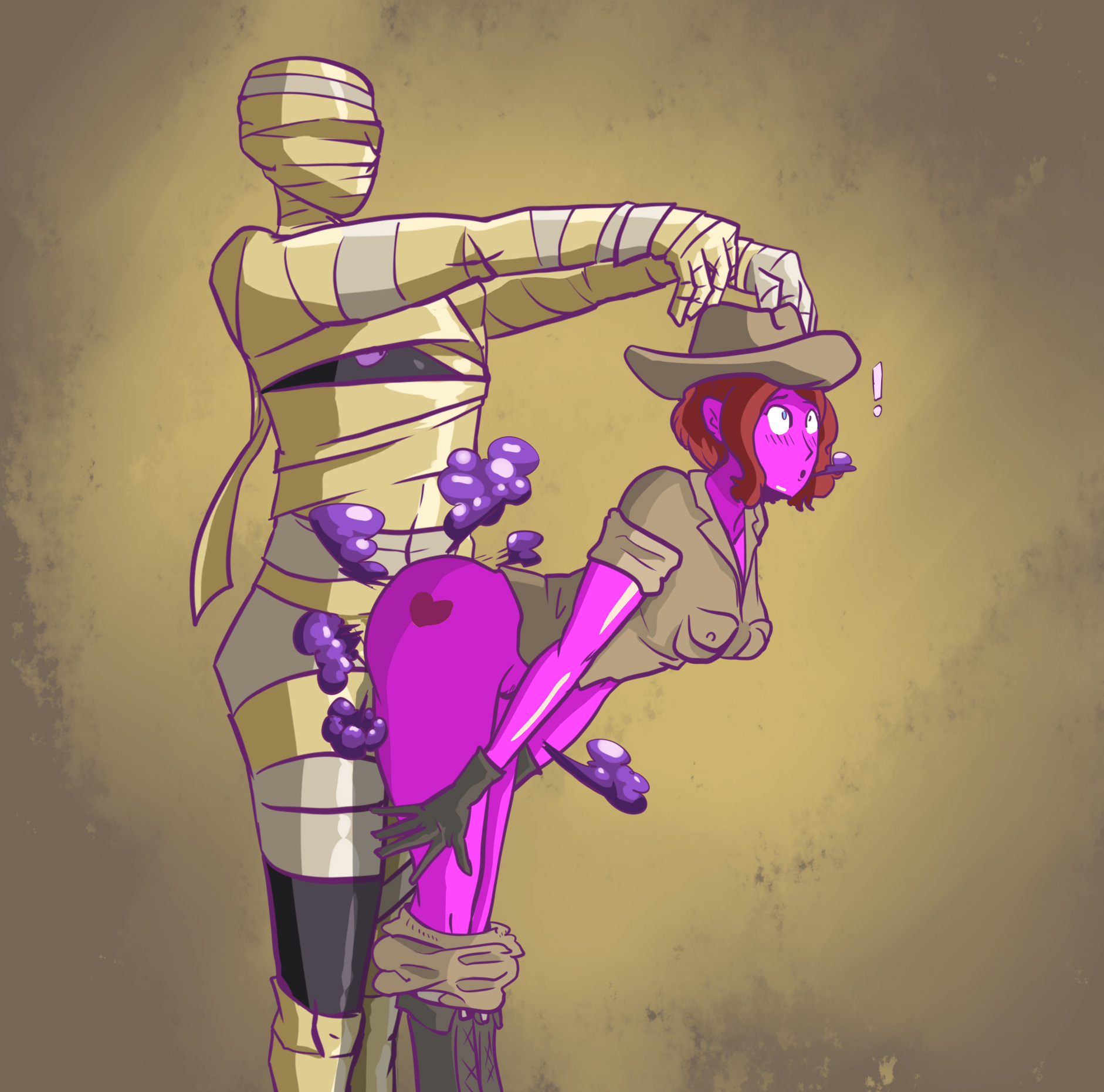 ass, assimilation, brainwashing, corruption, female, identity death, male, mid-transformation, mind control, mummy, mummy wrappings, penetration, penis, skin color change, transformation, undressing