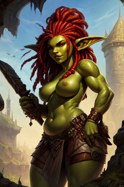 1girls ai_generated bards_checklist belly breasts fantasy female female_only goblin goblin_female knife solo tagme