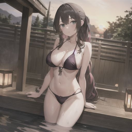 1girls aerith_gainsborough ai_generated anime_style big_ass big_breasts big_butt bikini by_the_pool cartoonish female female_only final_fantasy final_fantasy_vii pool solo