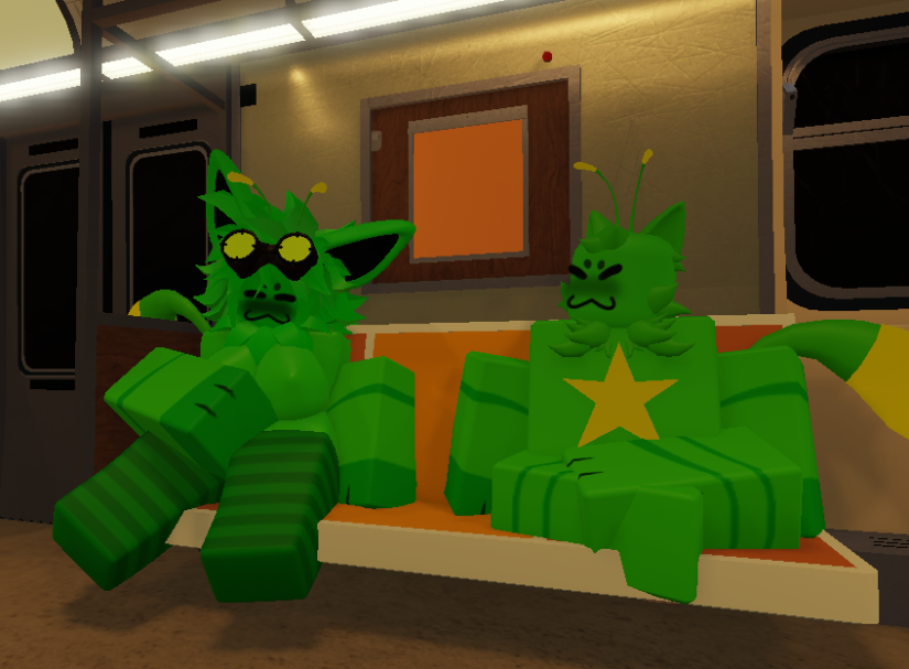 1girls 3d artist_request breasts duo gnarpian gnarpy_(regretevator) goggles_on_head regretevator roblox roblox_game robloxian source_request subway tagme