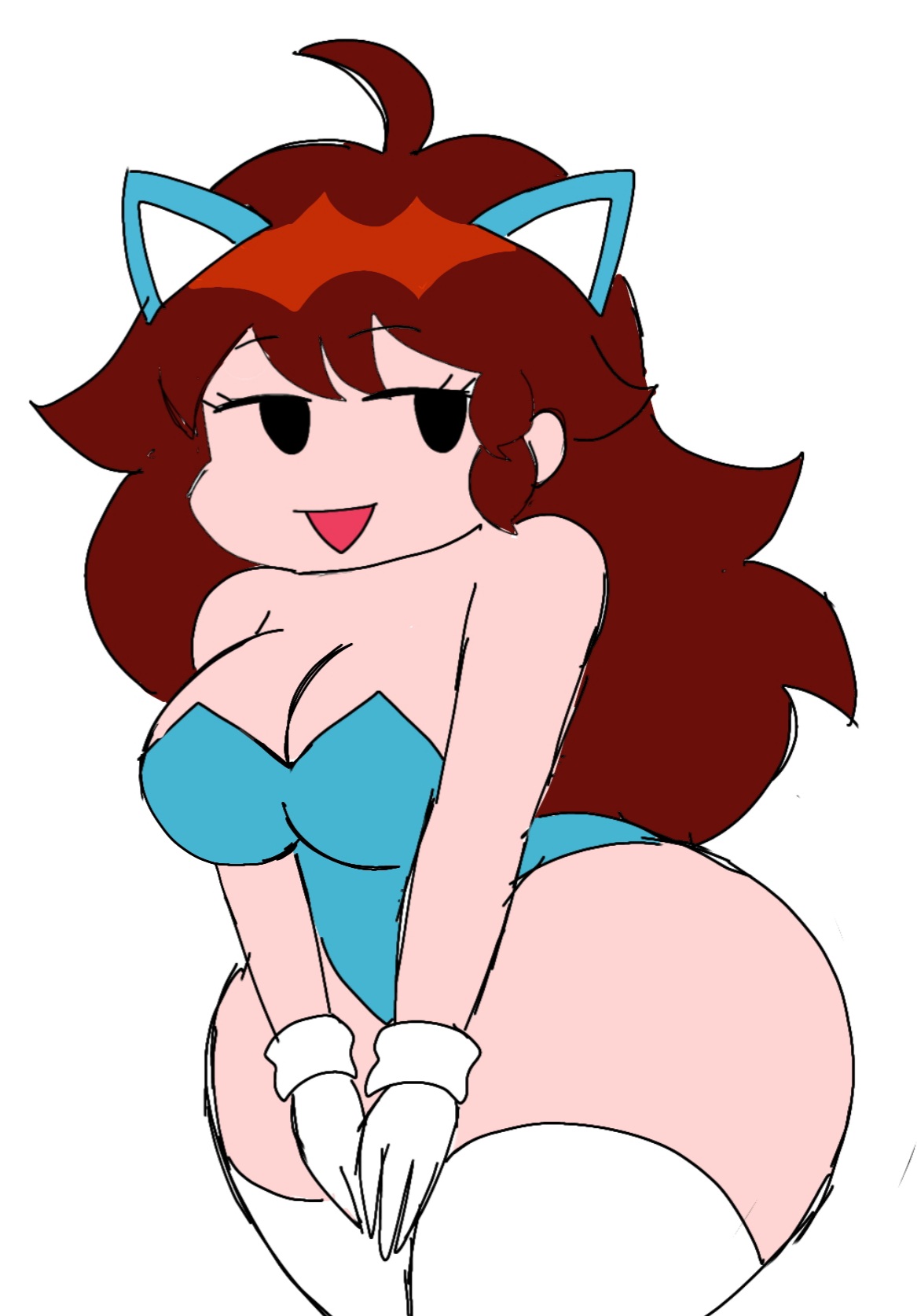 1girls, 2023, ass, ass focus, big ass, big breasts, big butt, big thighs, breasts, cat ears, eyebrows visible through hair, female, friday night funkin, girlfriend (friday night funkin), gloves, huge ass, huge butt, huge thighs, leggings, legwear, long hair, mega cd girlfriend, momiji (artist), mouth, no bra, no underwear, open mouth, red hair, shiny hair, sideass, thick thighs, thighs, white leggings, white legwear