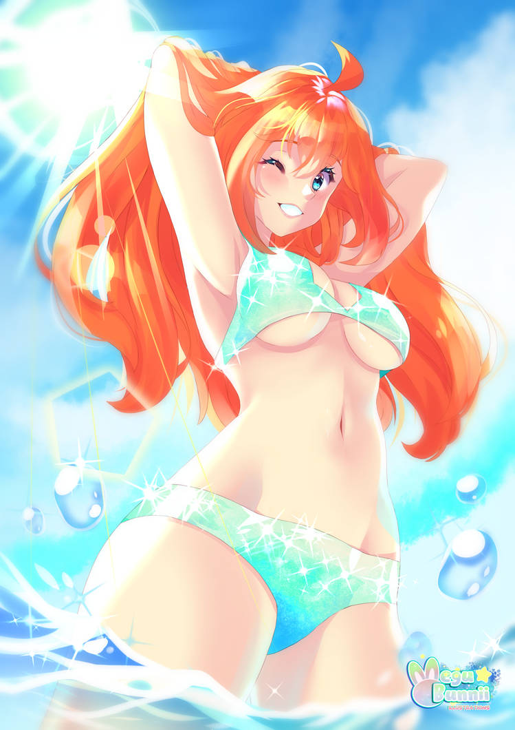 1girls beach bikini bloom_(winx_club) bounder fairy female female_only lewd rainbow red_hair solo winx_club