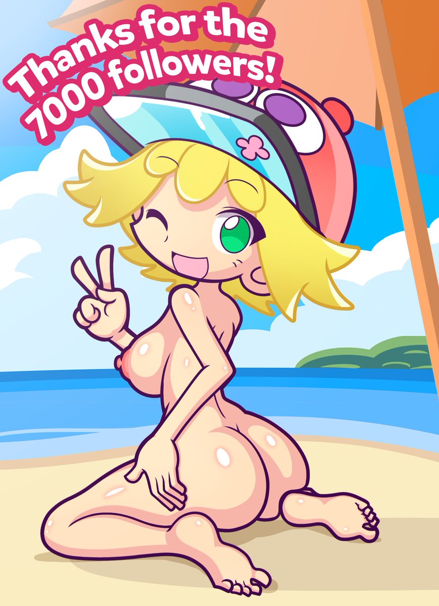 1girls amitie barefoot blonde_hair cap dat_ass feet female follower_celebration furii_(artist) green_eyes large_ass large_breasts milestone_celebration puyo_puyo puyo_puyo_artstyle puyo_puyo_fever shiny_skin short_hair smooth_skin wink