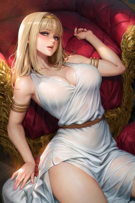 1female 1girls ancient ancient_greek_clothes attack_on_titan bangs big_breasts blonde_hair blue_eyes breasts chained clothed female greco-roman_clothes greek_clothes large_breasts light_skin long_hair milfs neoartcore shingeki_no_kyojin solo straight_hair tagme thick_thighs voluptuous white_skin ymir_fritz