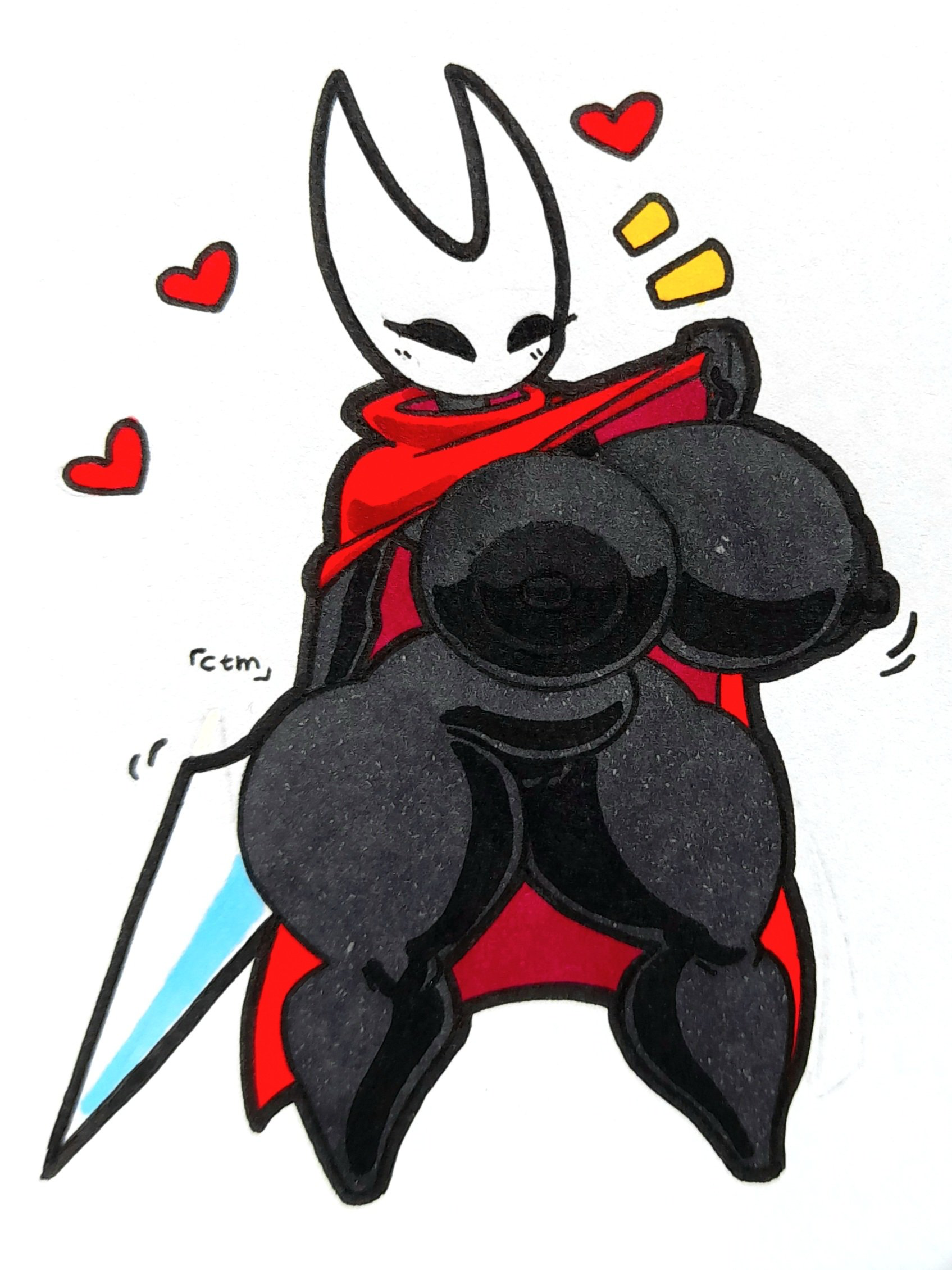1girls, anthro, areola, areolae, arthropod, barefoot, big breasts, black areola, black body, black eyes, black hair, black nipples, blush, blush lines, breasts, cape, cloak, cloak only, clothed, clothing, clothing lift, empty eyes, eyelashes, featureless feet, feet, female, female only, flashing, full body, genitals, heart, heart symbol, hearts around head, hi res, holding object, holding weapon, hollow knight, hornet (hollow knight), huge breasts, insects, mr ctm, mr.ctm, nail (weapon), naked, naked female, nipples, nude, nude female, pussy, red cloak, red clothing, simple background, slightly chubby, solo, solo female, team cherry, thick thighs, weapon, white background, white body, wide hips