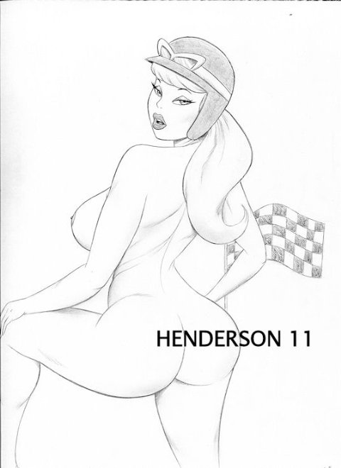 1girls 2011 ass big_breasts breasts drawn female female_only helmet henderson looking_back monochrome nipples nude penelope_pitstop rear_view sideboob solo tagme wacky_races