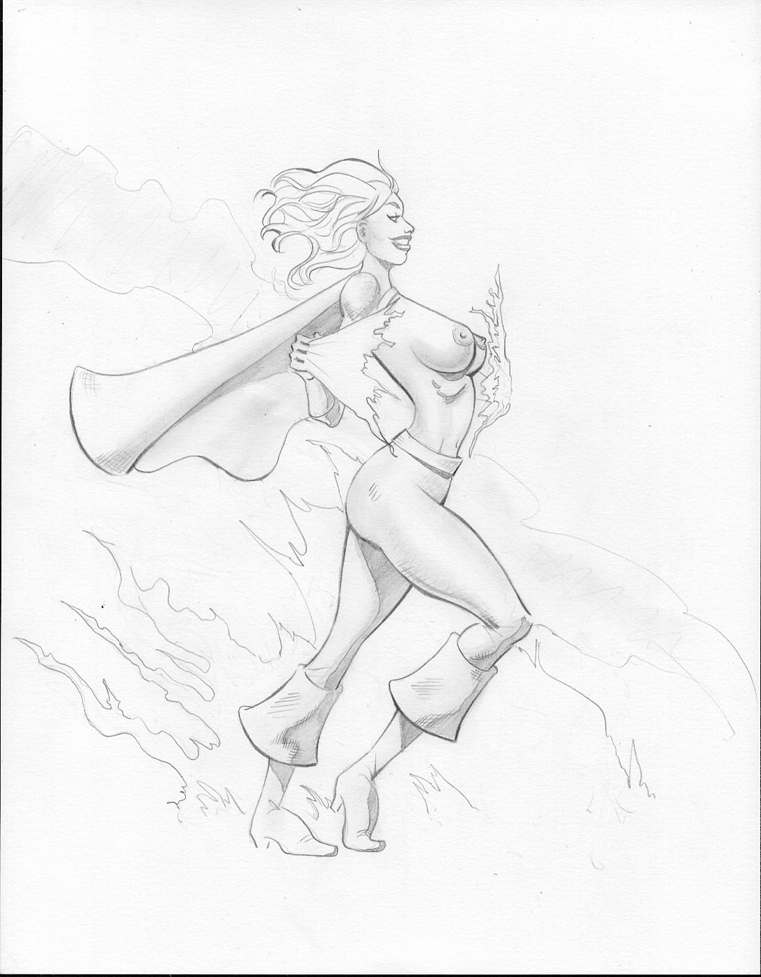 breasts cape dc female female_only kara_zor-l karen_starr keith_dotson monochrome pants power_girl solo tagme