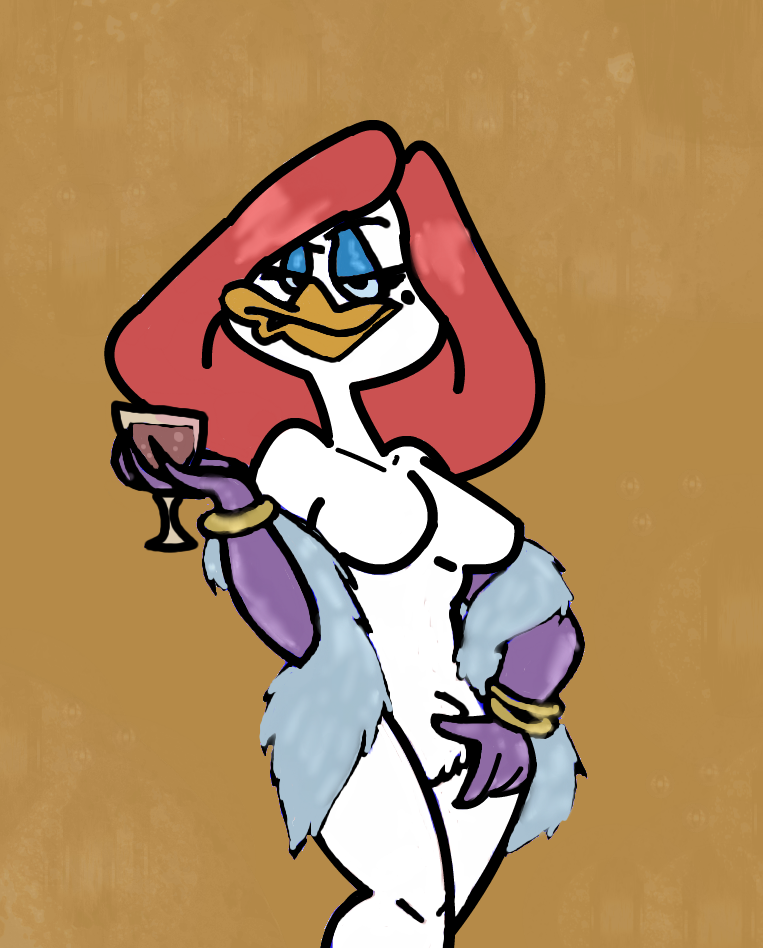 anthro breasts darkwingsnark disney duck ducktales feathers_galore female female_only holding_cup mostly_nude rough_sketch solo standing tagme