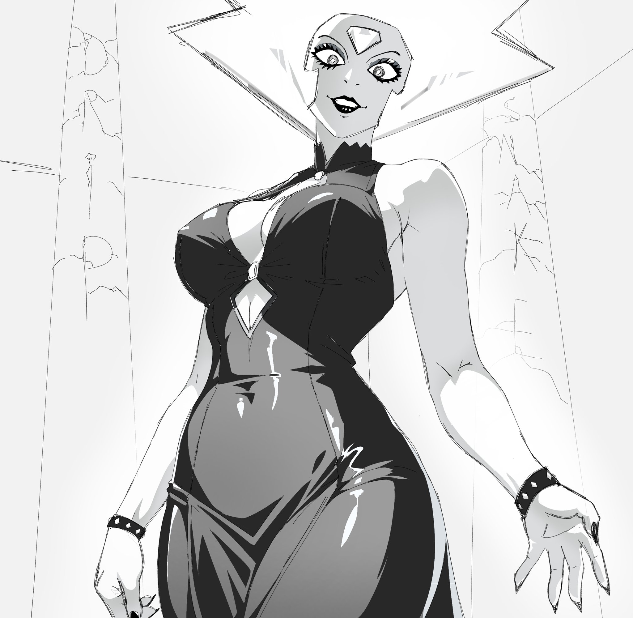 armpits, black lips, breasts, cartoon network, cleavage, diamond authority, dripxsnake, female, gem (species), large breasts, revealing clothes, sleeveless, smile, steven universe, thick lips, white diamond (steven universe)