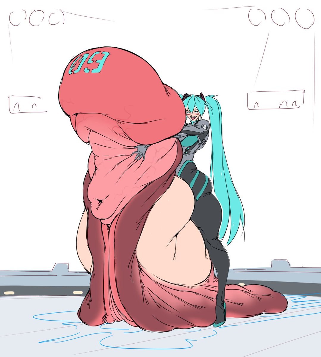 1girls female female_only hatsune_miku hyper_clitoris hyper_pussy onion_oni plugsuit twintails vocaloid what