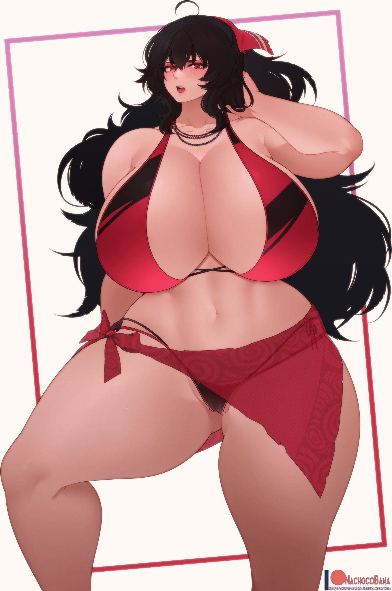 1girls big_breasts black_hair breasts_bigger_than_head color colored huge_breasts long_hair looking_at_viewer massive_breasts milf nachocobana raven_branwen rwby solo thick_thighs