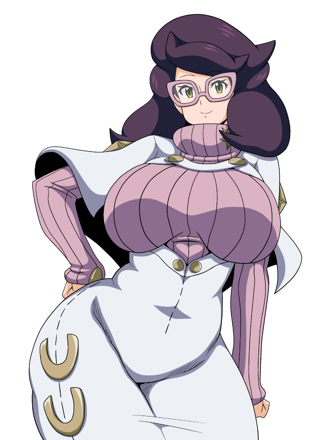 1girls alternate_version_available big_breasts breasts clothing eyewear female female_only game_freak glasses green_eyes hair hand_on_hip hips huge_breasts koutarosu large_breasts mature mature_female mature_woman pink_glasses pokemon pokemon_sm purple_hair smile solo solo_female thighs voluptuous wicke_(pokemon) wide_hips