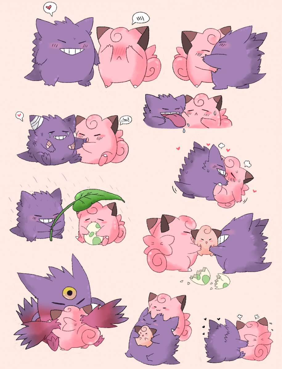 1boy 1girls ambiguous_penetration baby blush clefairy cleffa couple covered_eyes cum egg embarrassed family father gengar heart mega_evolution mega_gengar mother panicpuppy pokémon_(species) pokemon sex sweat tagme wholesome