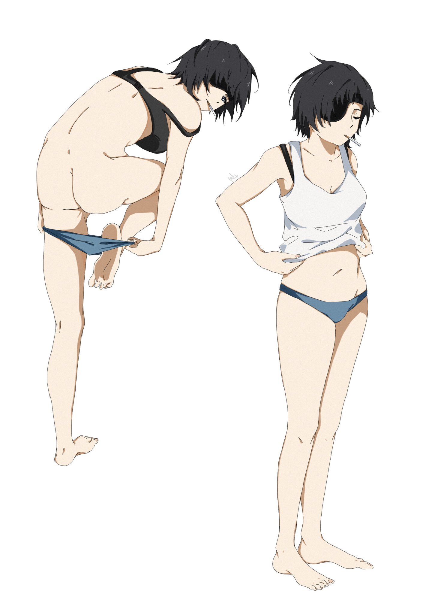 1girls, ass, ass focus, barefoot, casual, chainsaw man, domestic, feet, female, female only, himeno (chainsaw man), mappa, mole, undressing, wholesome
